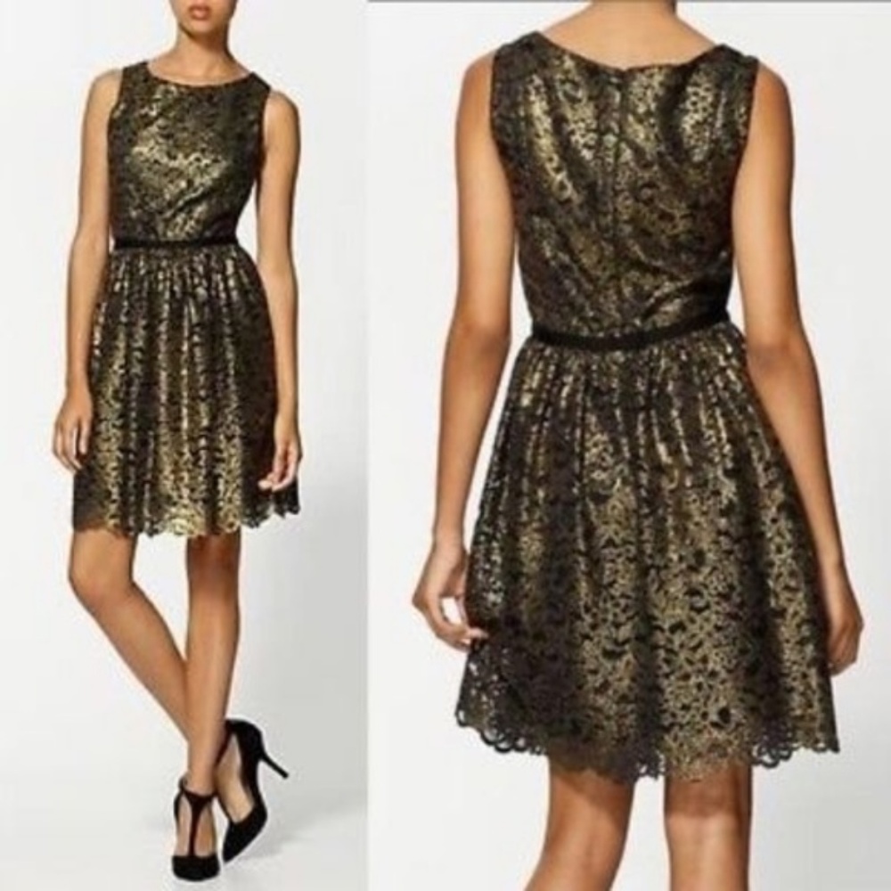 Shoshanna Gold lace Black Metallic Dress